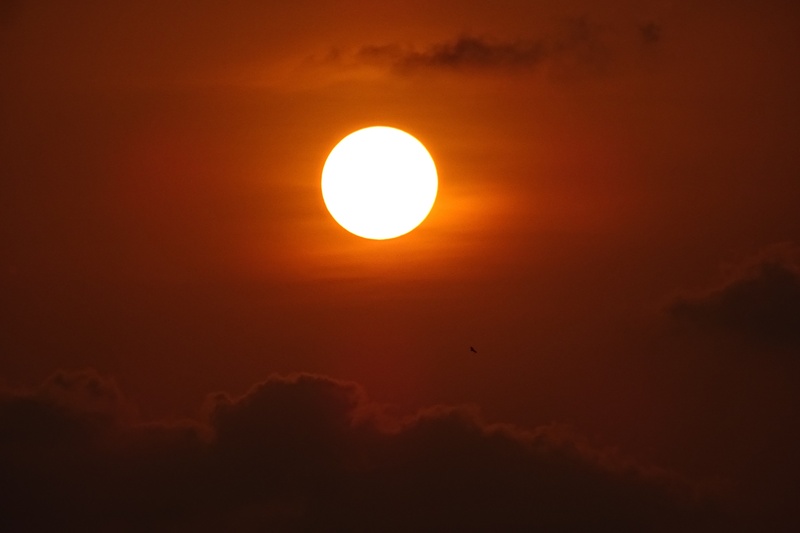 sea, nature, no people, surf, dramatic sky, outdoors, idyllic, tranquil scene, cloud - sky, sunlight, mangalore, orange color, sun, circle, geometric shape