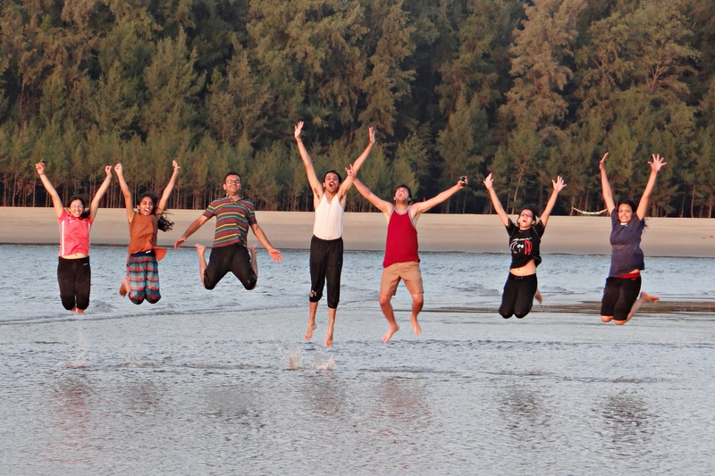 human arm, full length, jumping, day, group of people, happy people, frolic, human limb, men, group, adult, arabian sea, happy, beach, youngsters, women