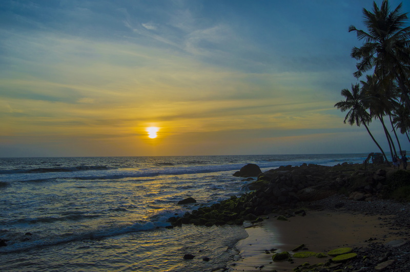 rock, horizon over water, tranquility, sunset, scenics - nature, non-urban scene, nature, horizon, sea, beauty in nature, idyllic, india, tranquil scene