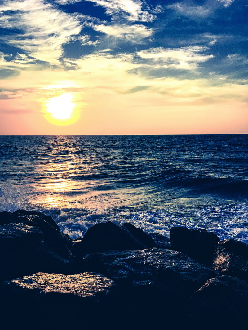 sunrise, rocks, scenics - nature, sadeep sasanka, scenic, sky, nature, cloud - sky, ocean, land, tranquil scene, seascape, dawn, motion, 4K, hour, outdoors