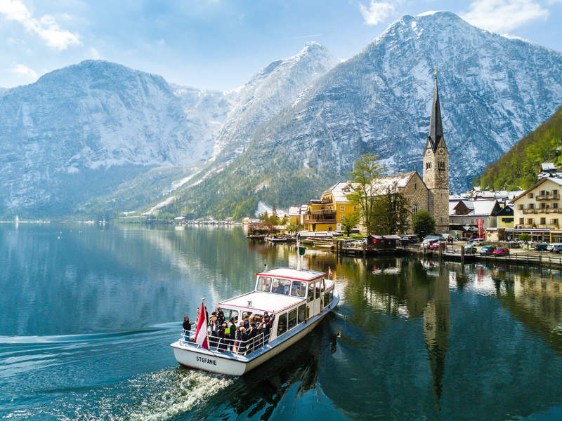 passenger craft, day, mavic, mountain range, mode of transportation, transportation, hallstatt, water, built structure, scenics - nature, cold temperature