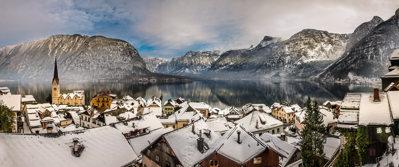 cold - Temperature, village, near, ice, body, mountain Range, no people, nature, Alps, panoramic, panorama, urban Scene, summer, outdoors, mountain, Hallstatt