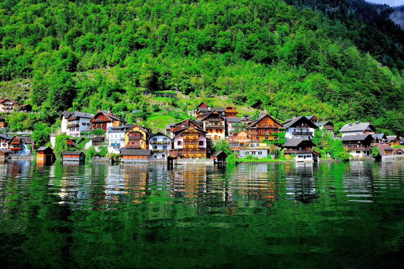 Austria, lake, water, Lake Hallstatt, Hallstatt, home, building, 1080P, slope