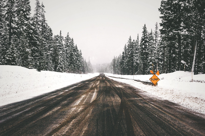 snows, cold temperature, non-urban scene, forest, road, gray, covered, scenics - nature, direction, surrounded, 5K, mt hood, concrete, land, tree, beauty in nature