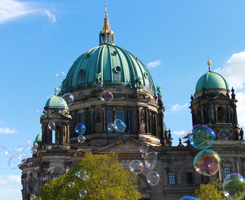 2K, soap bubbles, no people, religion, berlin, historically, building exterior, belief, capital, travel, blue, germany, place of worship, cathedral dome