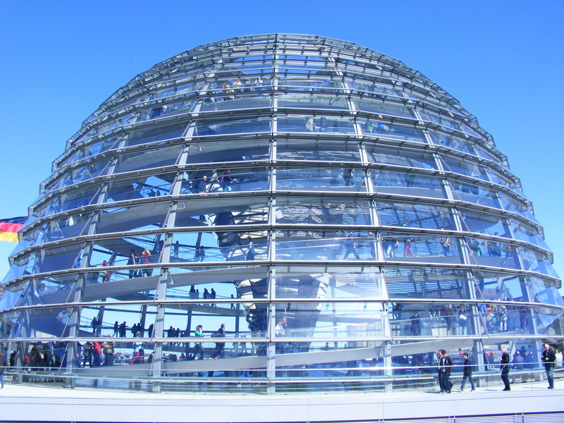 real people, architecture, low angle view, blue, nature, Berlin, Dome, clear sky, modern, travel destinations, office, 2K, day, office building exterior