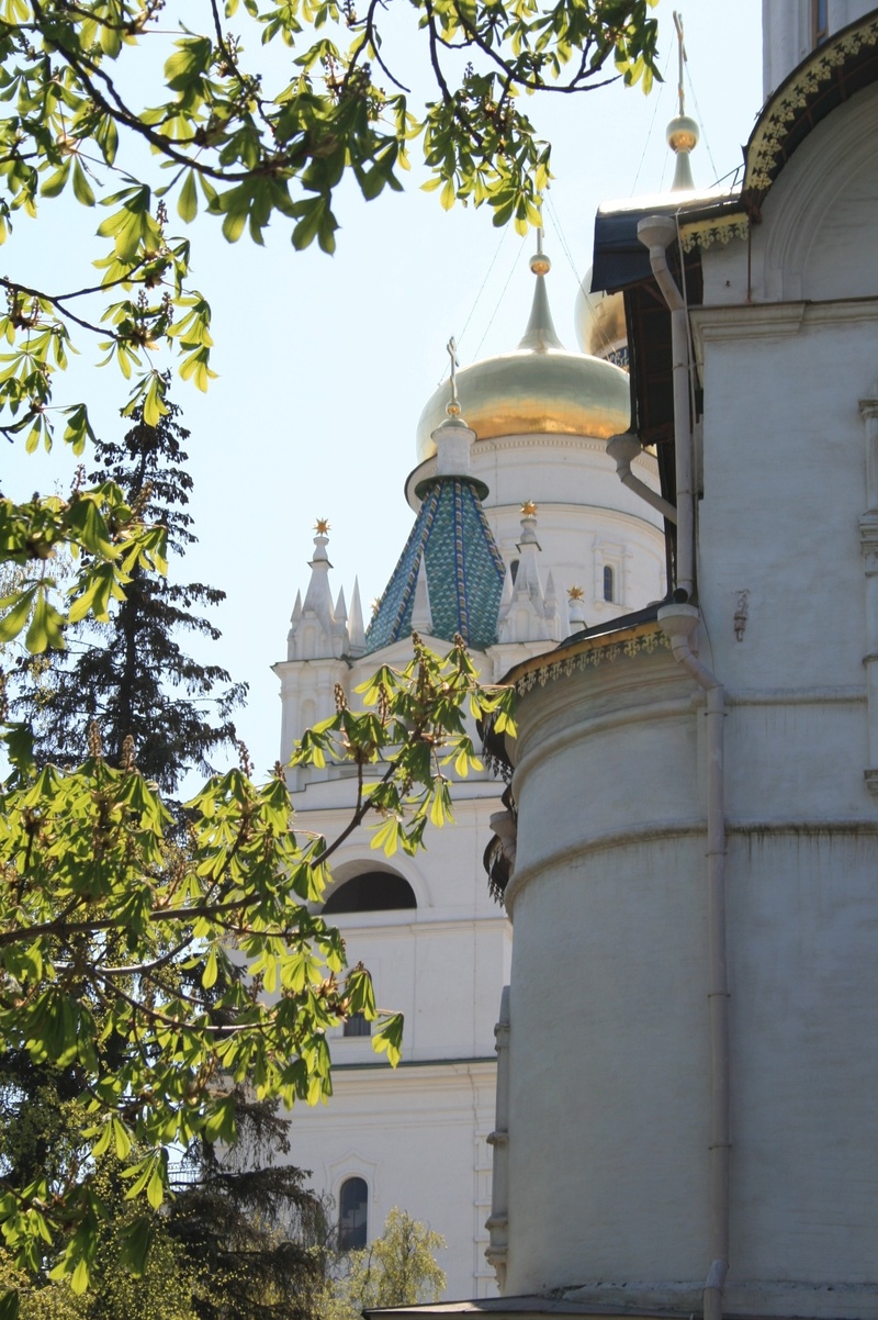 spires, spirituality, outdoors, golden dome, domes, building, kremlin, day, spring, 1080P, white walls, clear sky, belief, bell tower, sky, church square