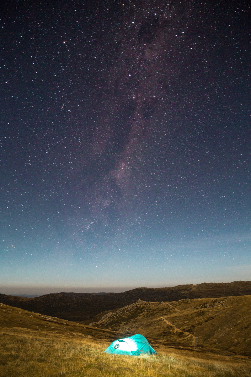 land, landscape, tranquility, tent, galaxy, beauty in nature, illuminated, 5K, nature, environment, sky, space, tranquil scene, milky way, star - space