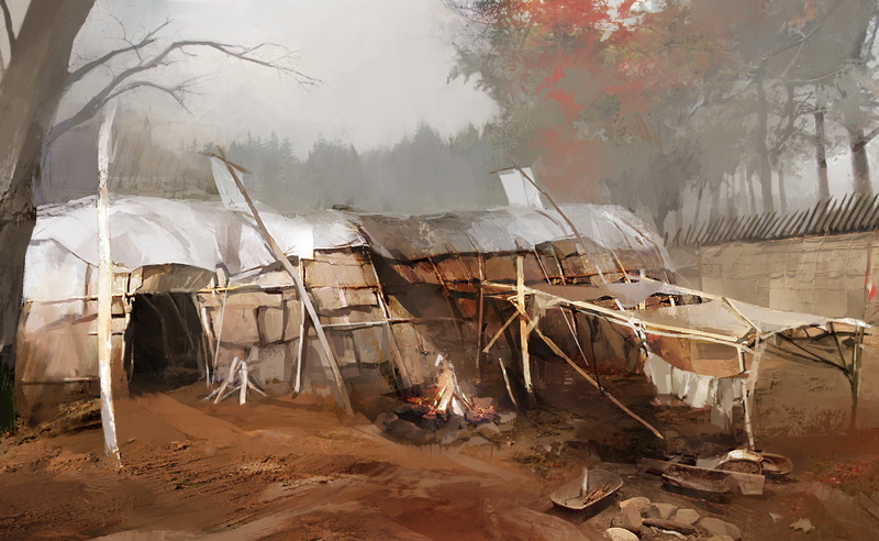 assassins creed, video game, fog, building, gray, broken, s, damaged, nature, brown, 2K, wood - material, ruined, destruction, mohawk, creed, concept art