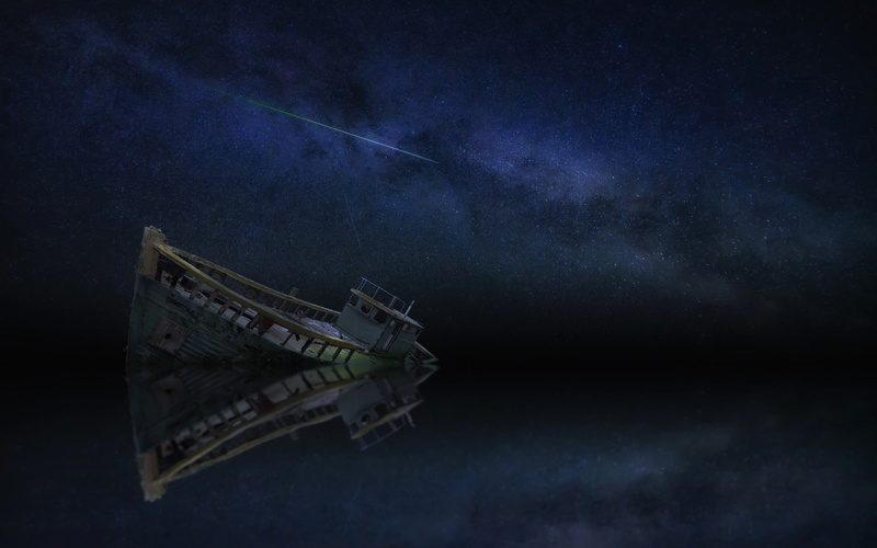 cloud - sky, exploration, transportation, beauty in nature, night, astronomy, shipwreck, science, digital, galaxy, 1080P, outdoors, stars, wreck, art