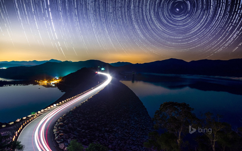 illuminated, sky, 1080P, bing, theme, night, water, highway, scenics - nature, motion, no people, long exposure, mountain range, space, panning, lake