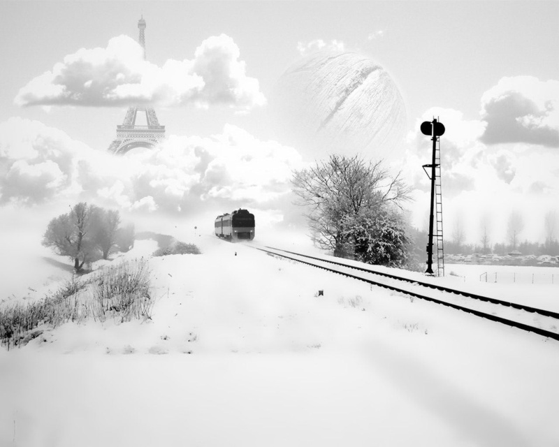 railroad Track, cloud - Sky, france, tram, landscape, urban Scene, road, cold temperature, black And White, mode of transportation, eifel tower, street