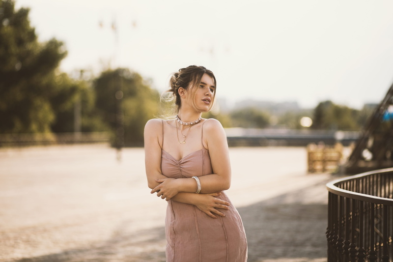 women, france, fashionable, lady, railing, wearing, focus on foreground, pose, one person, girl, dress, female, sleeveless, day, real people, 4K, outdoors
