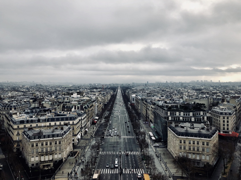 built structure, architecture, diminishing perspective, 1 place charles de gaulle, day, building exterior, champs elysees, cloud - sky, nature, transportation