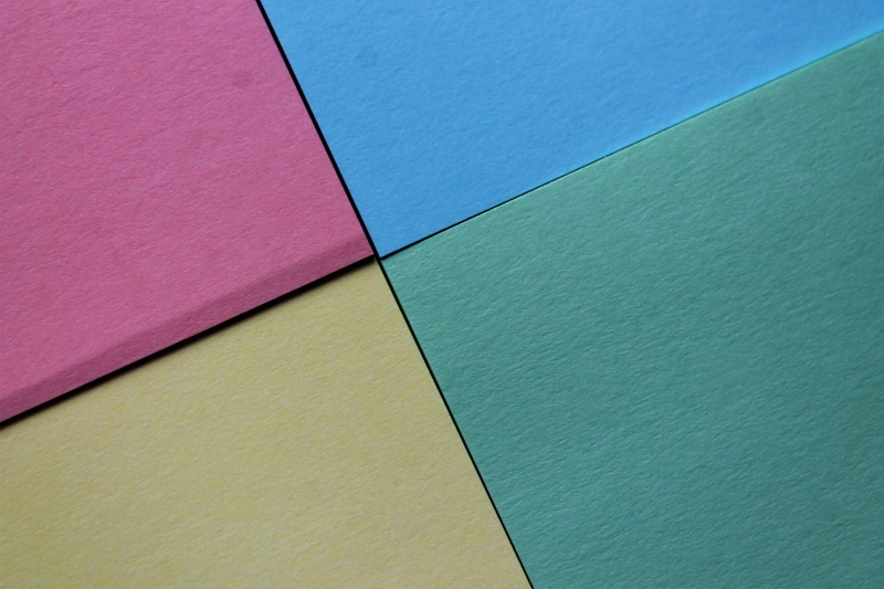 high angle view, indoors, blue, design, variation, craft, textured, backround, sticky-notes, 4K, multi colored, art and craft equipment, colorful, paper