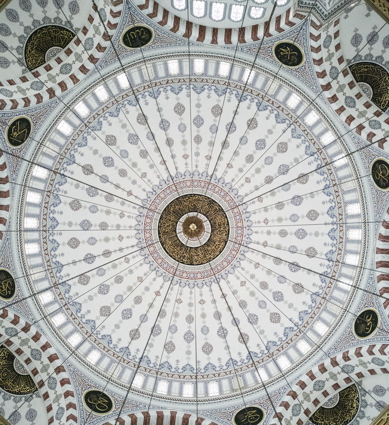 shape, islam, design, art, ornate, abstract, low angle view, no people, ceiling, indoors, religion, white, mural, day, dome, structure, 5K, concentric