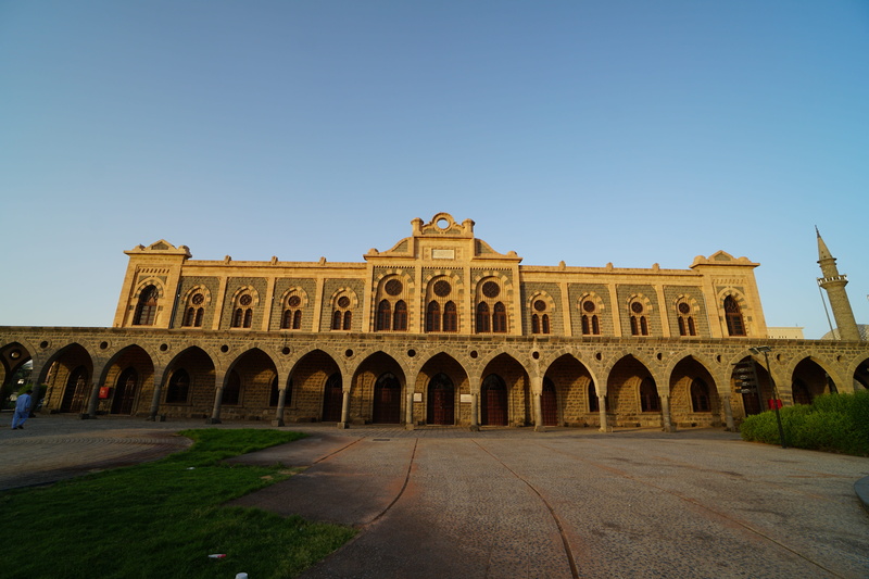 sky, ottoman railway station, outdoors, travel destinations, arched, day, building, medina, history, no people, courtyard, street, architecture, building exterior