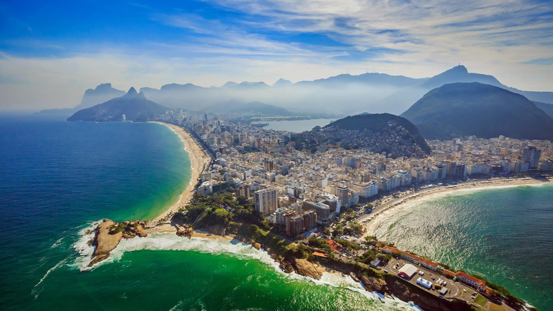 atlantic ocean, beach, Brazil, sky, clouds, Rio de Janeiro, mountains, cityscape, mist, 1080P, landscape, Copacabana