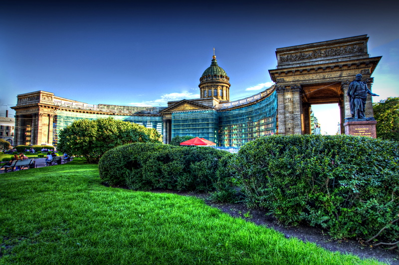 city, night, kazan, tree, grass, history, cathedral, government, clear sky, dome, arch, plant, decorative, illuminated, tourism, ornamental garden, brown