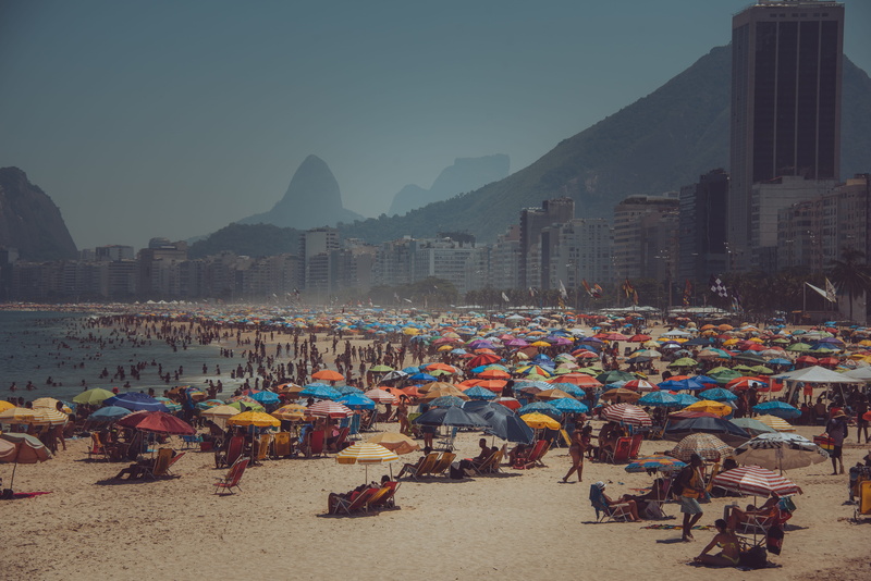 built structure, umbrella, building exterior, women, people, large group of people, beach umbrellas, rio de janeiro, group of people, 5K, furniture, vacation