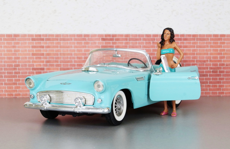 toy car, diorama, car, beautiful woman, mode of transportation, america, oldtimer, collectors car, Model Car, ford, automotive, usa, standing, day, front view