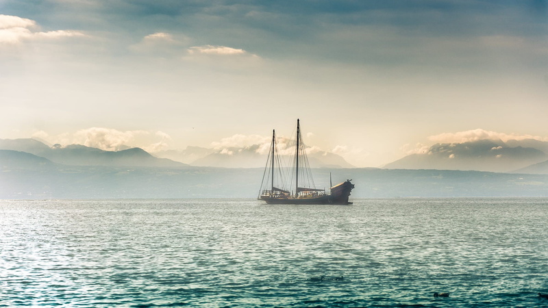 bay, vehicle, sea, Switzerland, beauty in nature, pole, nature, sky, nautical vessel, waterfront, travel, outdoors, lake, scenics - nature, mountains, water