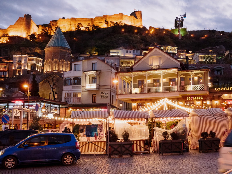 tbilisi, street, night, architecture, motor vehicle, car, illuminated, built structure, urban, georgia, 5K, dusk, travel, landscape, nature, transportation