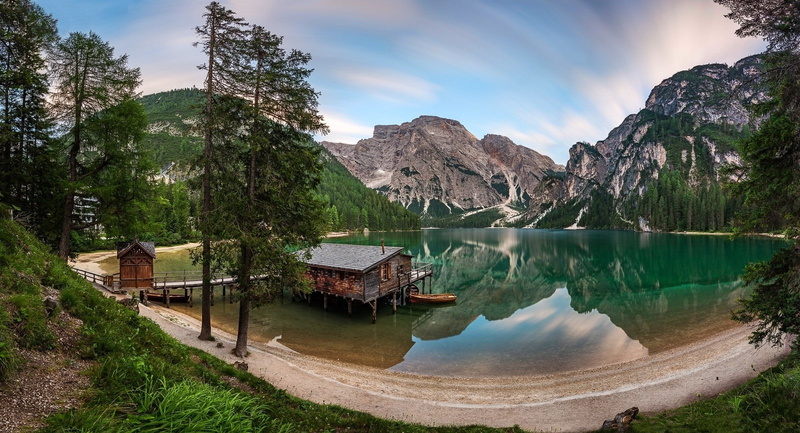 reflections, Panoramas, cloud - sky, forest, lake, no people, beauty in nature, water, idyllic, non-urban scene, beach, Italy, architecture, day, Boathouses