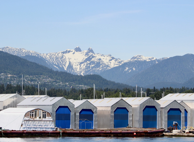 mountain range, sky, clear sky, outdoors, day, snowcapped mountain, beauty in nature, snow, boathouse, building, building exterior, cold temperature, vancouver