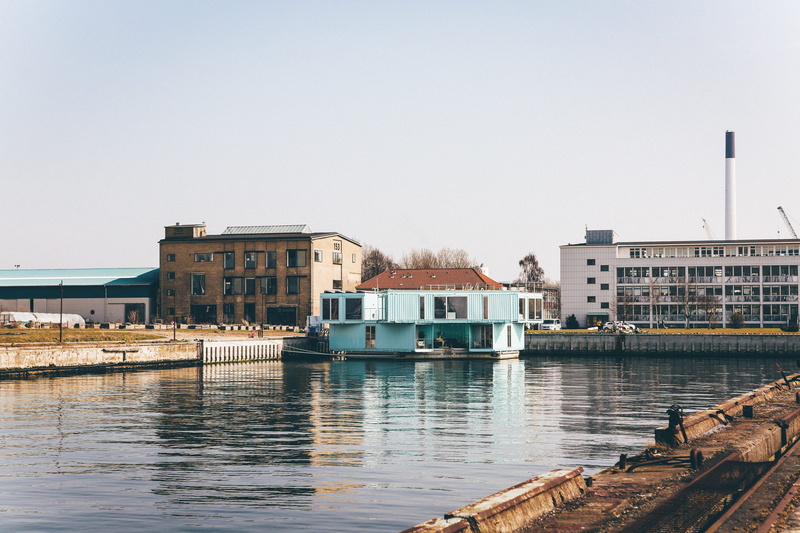 sky, built structure, boathouse, 5K, outdoors, mode of transportation, river, waterfront, house, transportation, building, industrial, canal, denmark