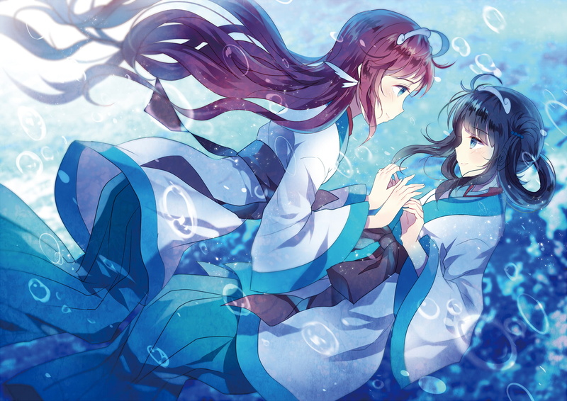 sea, nature, 1080P, Anime, group of people, people, water, indoors, underwater, dancing, nagi no asukara, clothing, manaka mukaido, swimming, blue, lifestyles