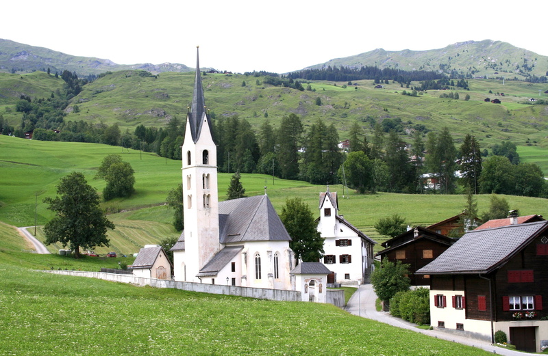 cultures, valley, rural scene, building exterior, rolling landscape, countryside, building, hills, beautiful, sky, day, church, country, forest, Switzerland