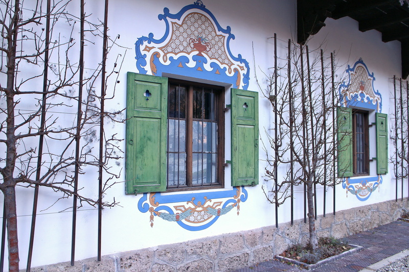 art and craft, window, facade, built structure, wall, nature, lüftlmalerei, architecture, upper bavaria, historically, wall - building feature, mural, frescos