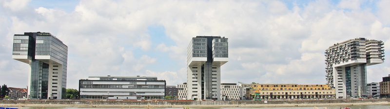 office buildings residential buildings, germany, cloud - sky, financial district, office building exterior, 4K, residential district, spectacular building form