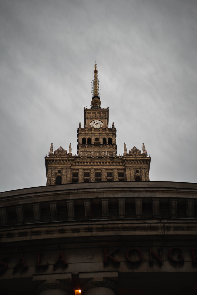 spire, facade, sky, history, realestate, tourism, close up, steeple, crypt, clock tower, clock, warsaw, no people, tall - high, urban, architecture, built structure