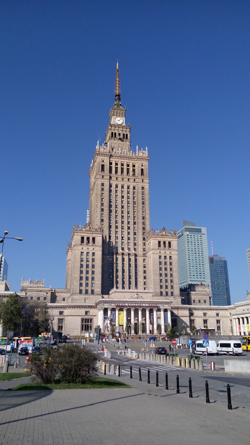 culture, the centre of, city, poland, warsaw, downtown, low angle view, palace of culture, built structure, palace of culture and science, skyscrapers