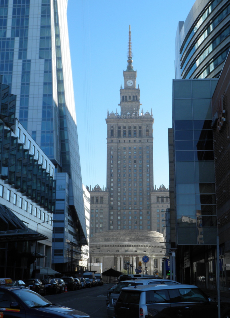 built structure, street, architecture, city, building exterior, building, land vehicle, poland, car, tall - high, mode of transportation, road, no people
