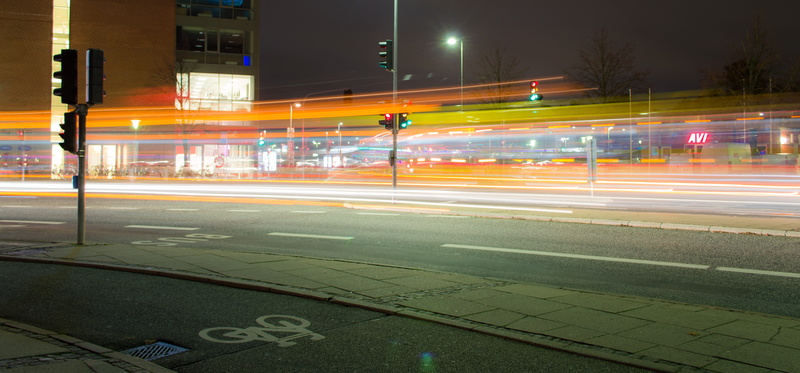 city life, night, traffic, aalborg busterminal (område a), street, denmark, building exterior, street light, city street, automobile, tarmac, trafic lights