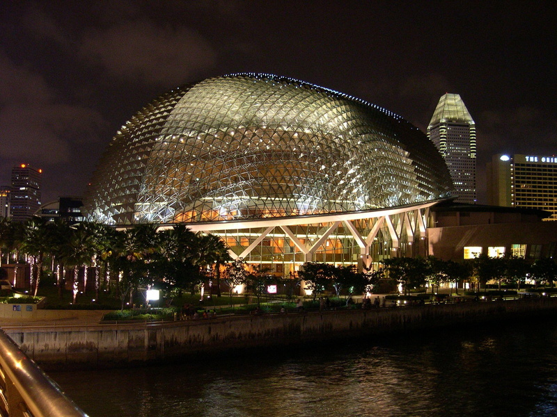 lights, centre, night, building, sculpture, architecture, modern, singapore, cultural, animals, 1080P, brown