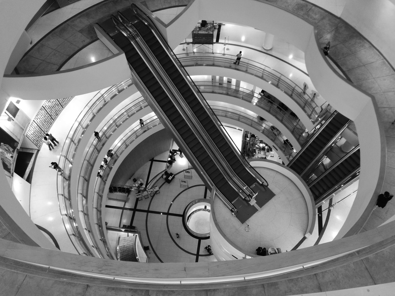 city, spiral, thailand, shopping mall, real people, technology, bangkok, ceiling, spiral staircase, escalator, bangkok art and culture centre, modern, staircase