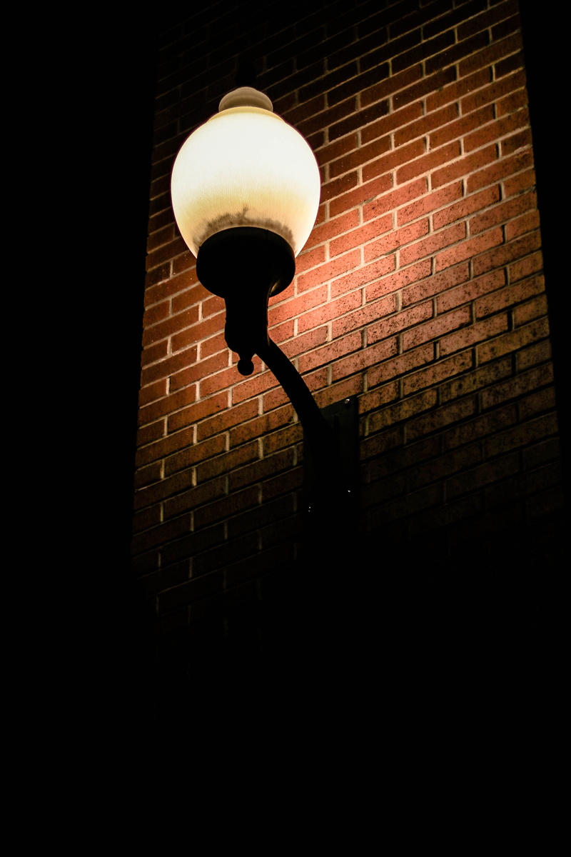 low angle view, lamp, wall, lighted, no people, lights, brick wall, street, night, ceiling, built structure, electricity, electric lamp, 5K, illuminated
