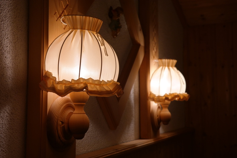 close-up, indoors, lamps, bulbs, interior design, sconce, wall lamp, electricity, illuminated, 5K, dark, bedroom, lamp shade, two, domestic room, electric lamp
