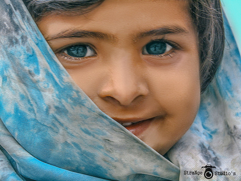 portrait, women, females, pakistani baby, front view, indoors, blue, human body part, human face, looking at camera, childhood, child, 4K, headshot, emotion