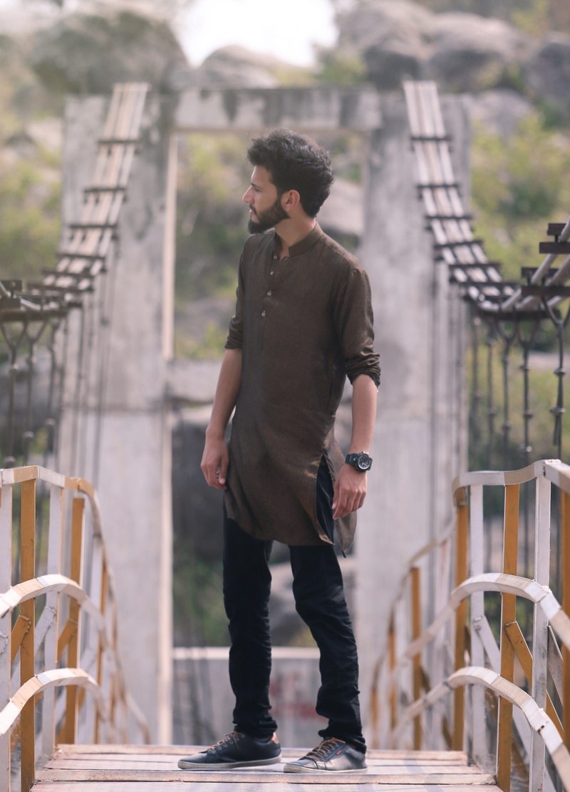 pakistan, bridge, front view, looking, young men, male model, nature, young, outdoors, lifestyle, glasses, focus on foreground, real people, portrait, model