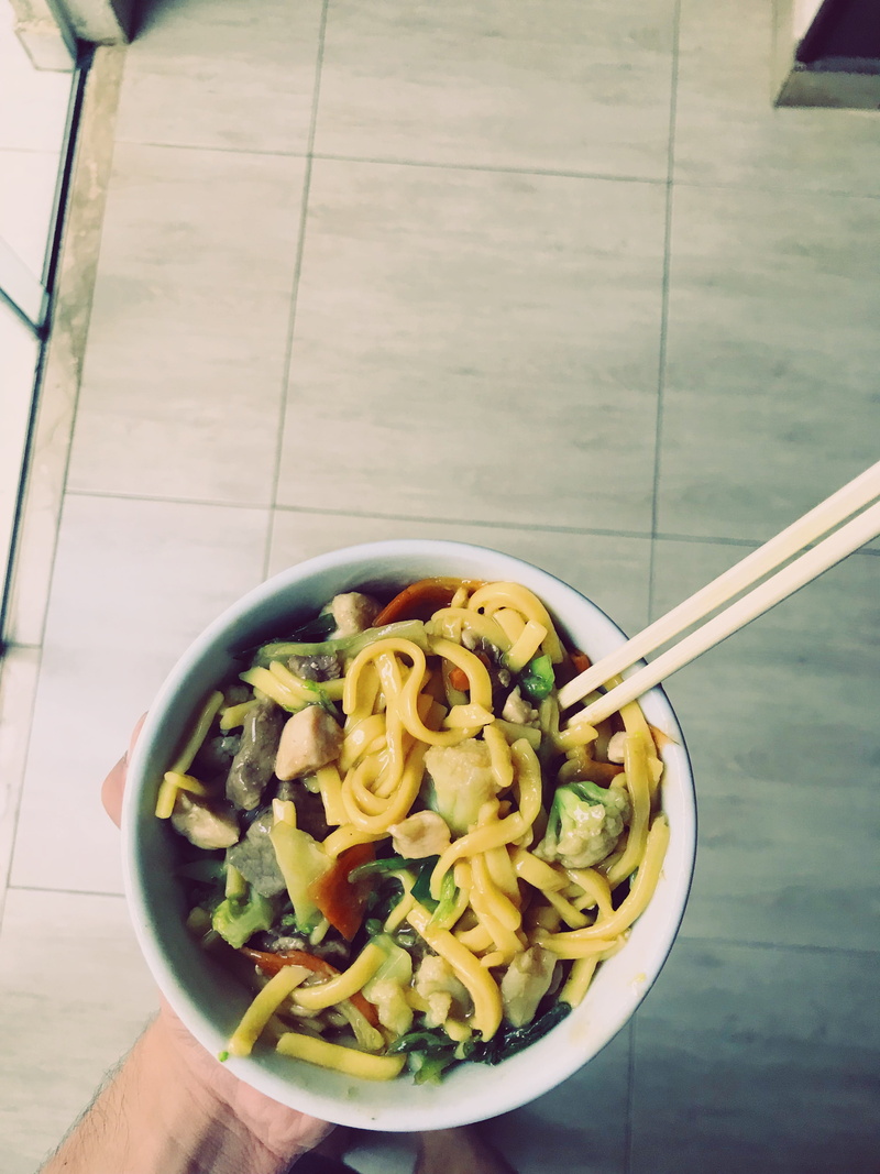 italian food, high angle view, eating utensil, meal, food and drink, ready-to-eat, comida, freshness, chinese food, chopsticks, spoon, yakisoba, rainy