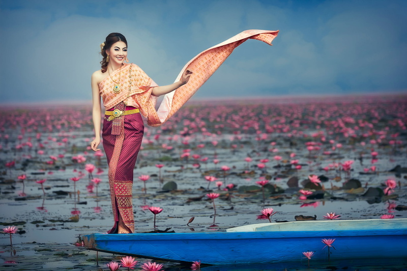 women, adult, full length, young adult, front view, girl, beautiful woman, outdoors, East, fashion, flowers, clothing, boat, brown, sky, kameez, young women