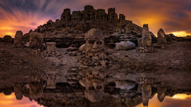 sky, sculpture, 1080P, art and craft, belief, culture, statue, building, reflection, the past, travel destinations, outdoors, solid, religion, nature