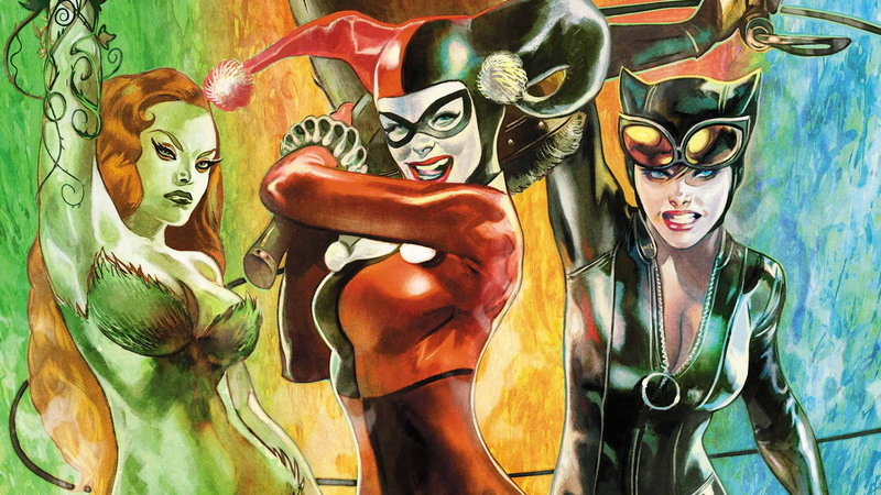 Catwoman, DC Comics, Harley Quinn, cover, fantasy girl, 1080P, girls, fantasy, artwork, superoine, Poison Ivy, fantasy art, comics, superhero