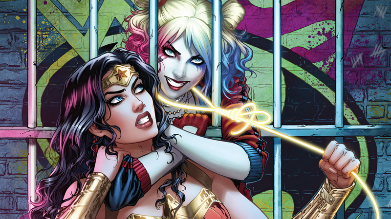 Harley Quinn, fantasy art, comic art, women, artwork, dyed hair, DC Comics, Wonder Woman, superhero, 1080P, superheroines, comics, fantasy girl, blue eyes