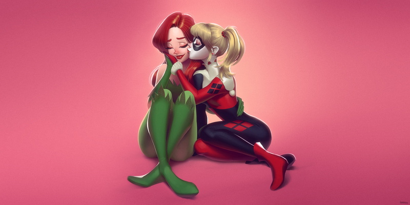 Minimalis, DC Art, 2K, Leandro Franci, Harley Quinn, by Leandro Franci, DC Comics, Kiss, Art, Poison Ivy, Figure